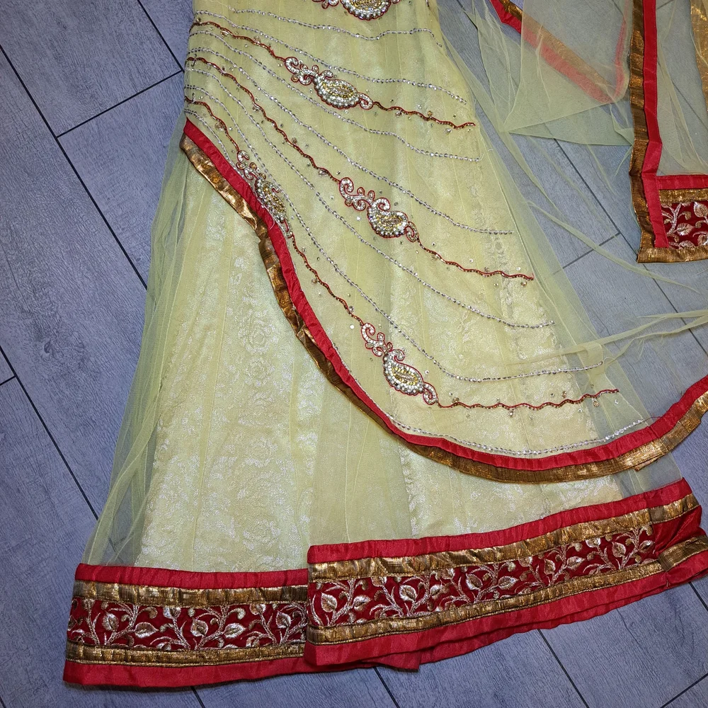 Yellow and Red Embroidered Lehenga Choli Set